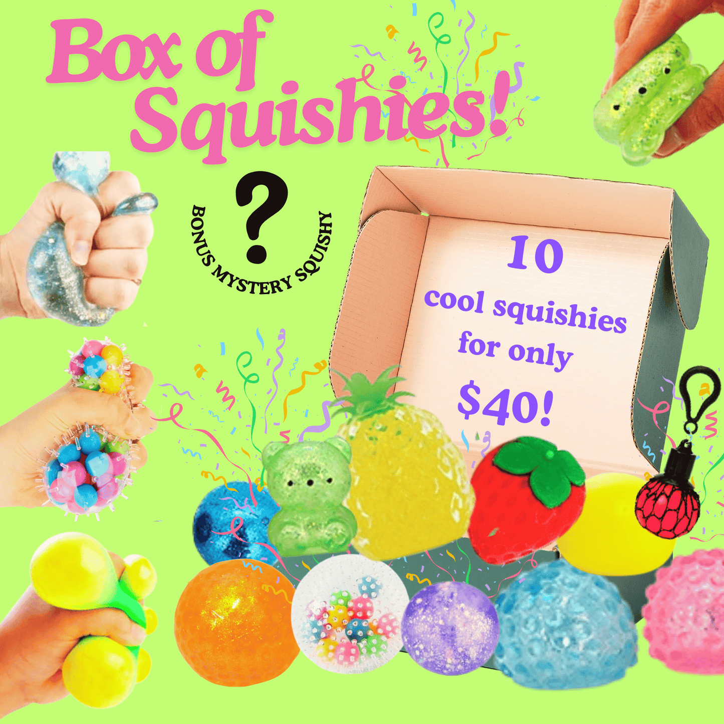 Box Of Squishies! 10 Squishies in a box! + Free Gift!