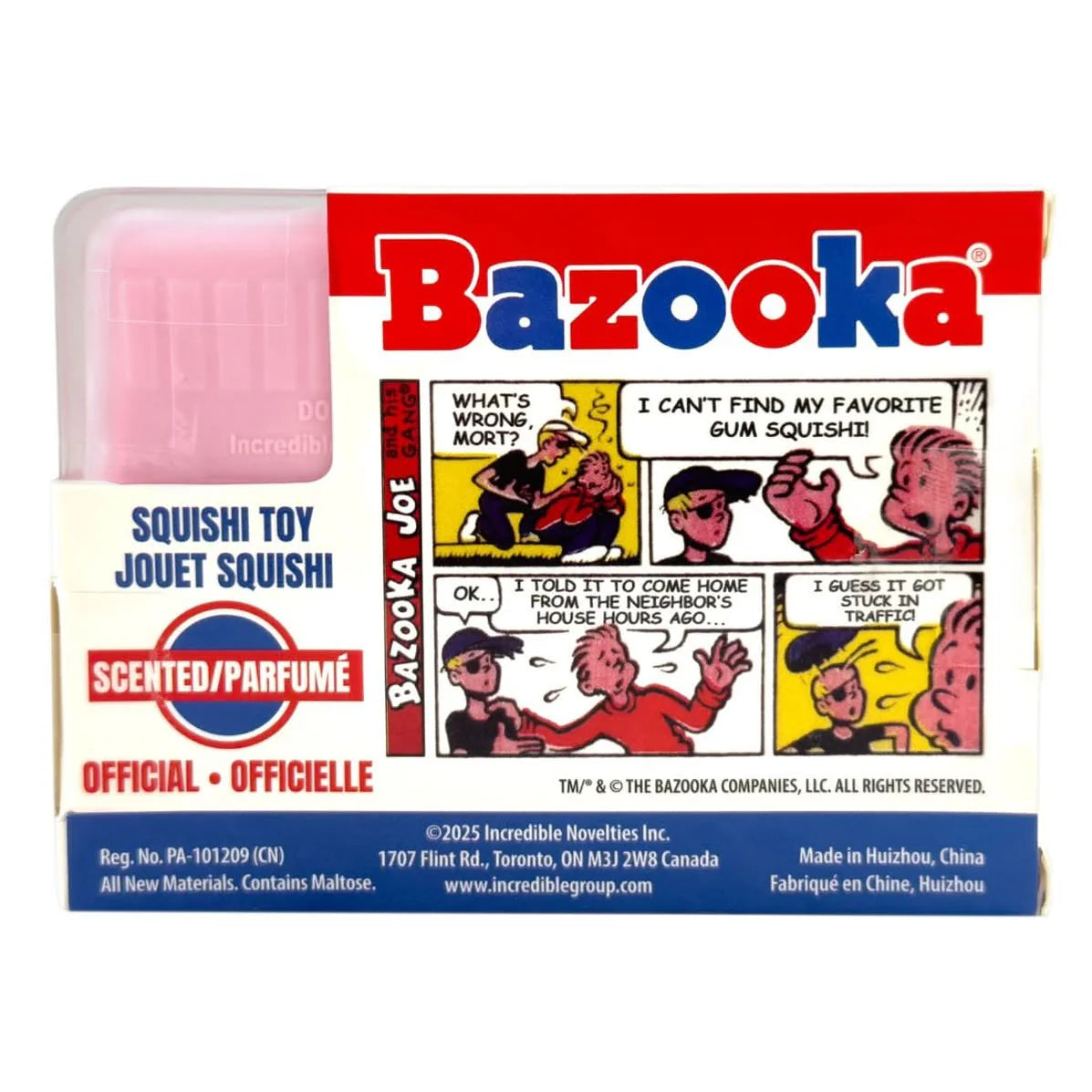Bazooka Joe Bubblegum scented squishy back of box