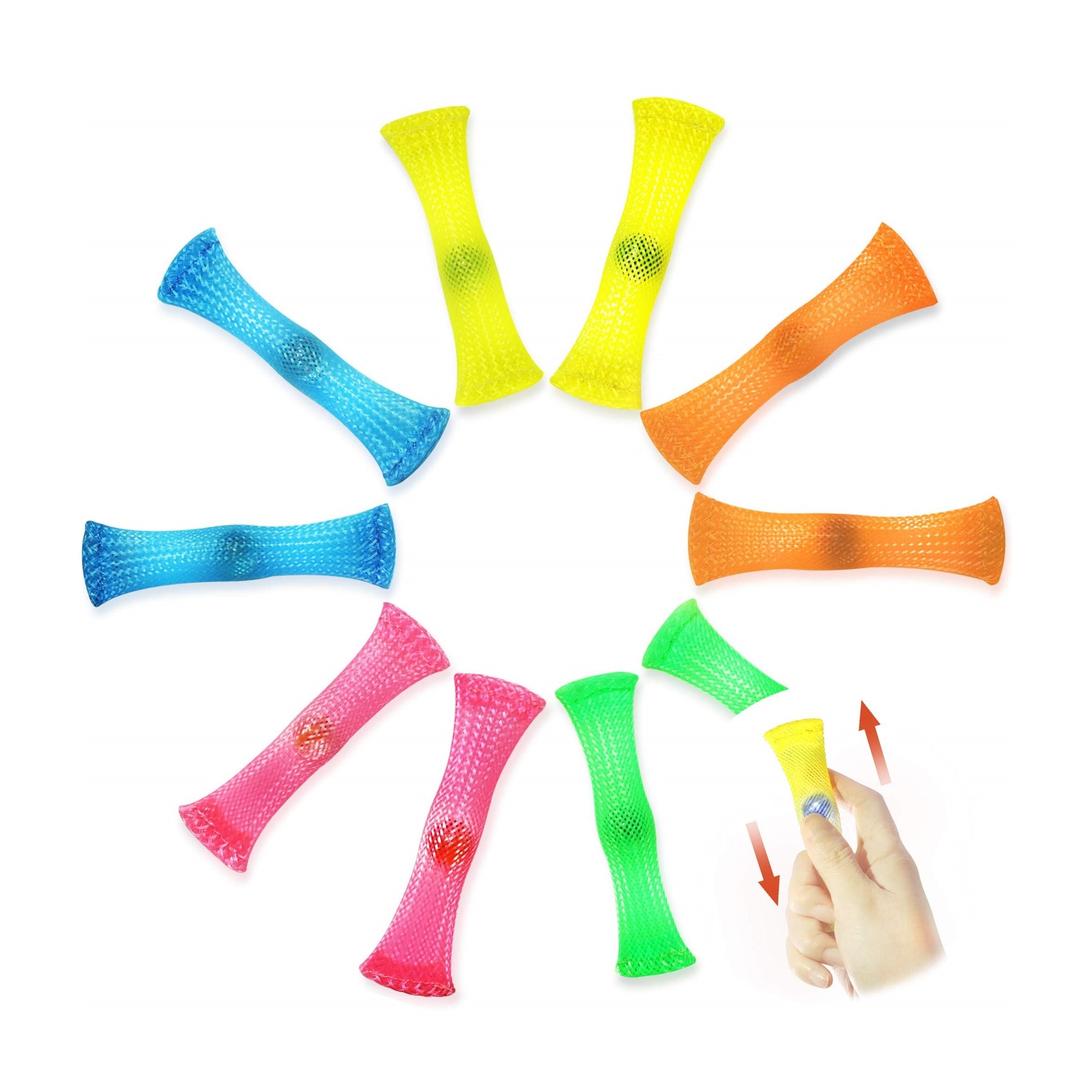Hands holding mesh fidget with marble