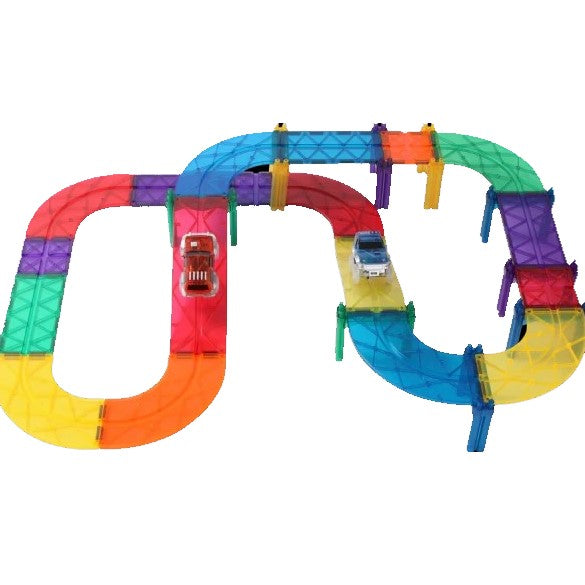 MNTL Magnetic Tiles Car Track Set up