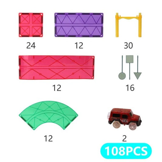 MNTL Magnetic Tiles Car Track Set pieces