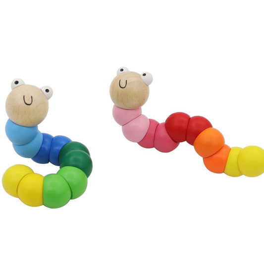 Wooden Fidget Jointed Worm Smiling