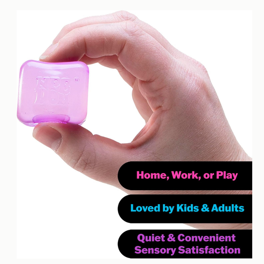 NeeDoh Nice Ice Baby Teenie purple cube in hand