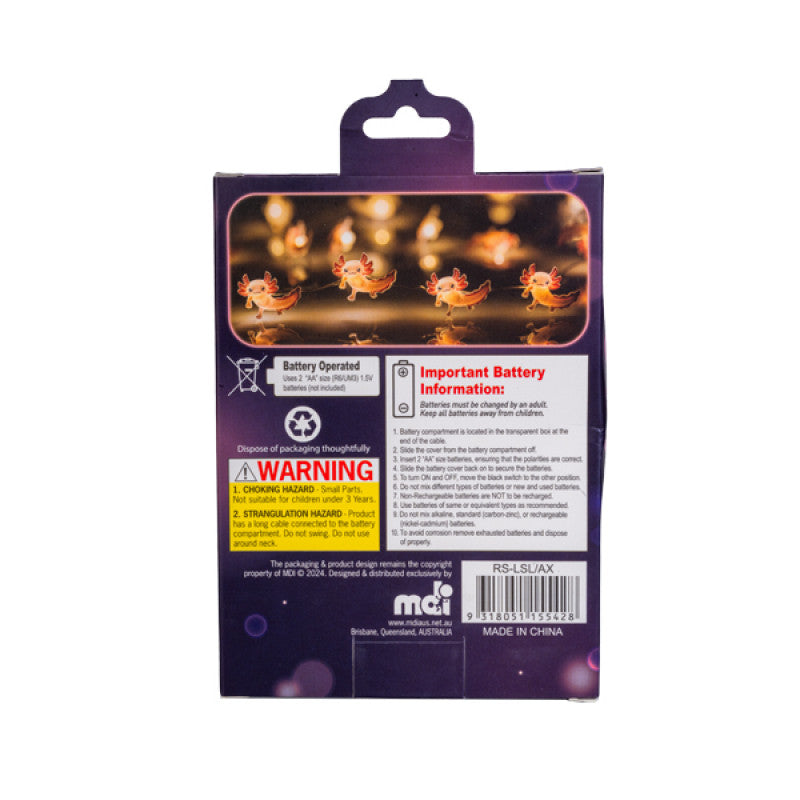 Axolotl String Lights Back of Box