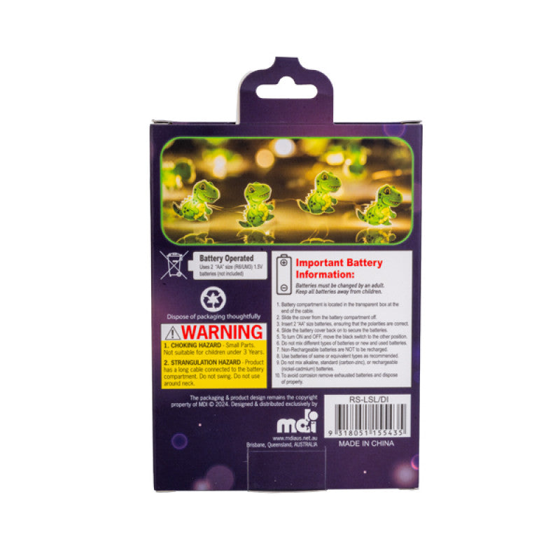 Dinosaur LED String Lights back of box