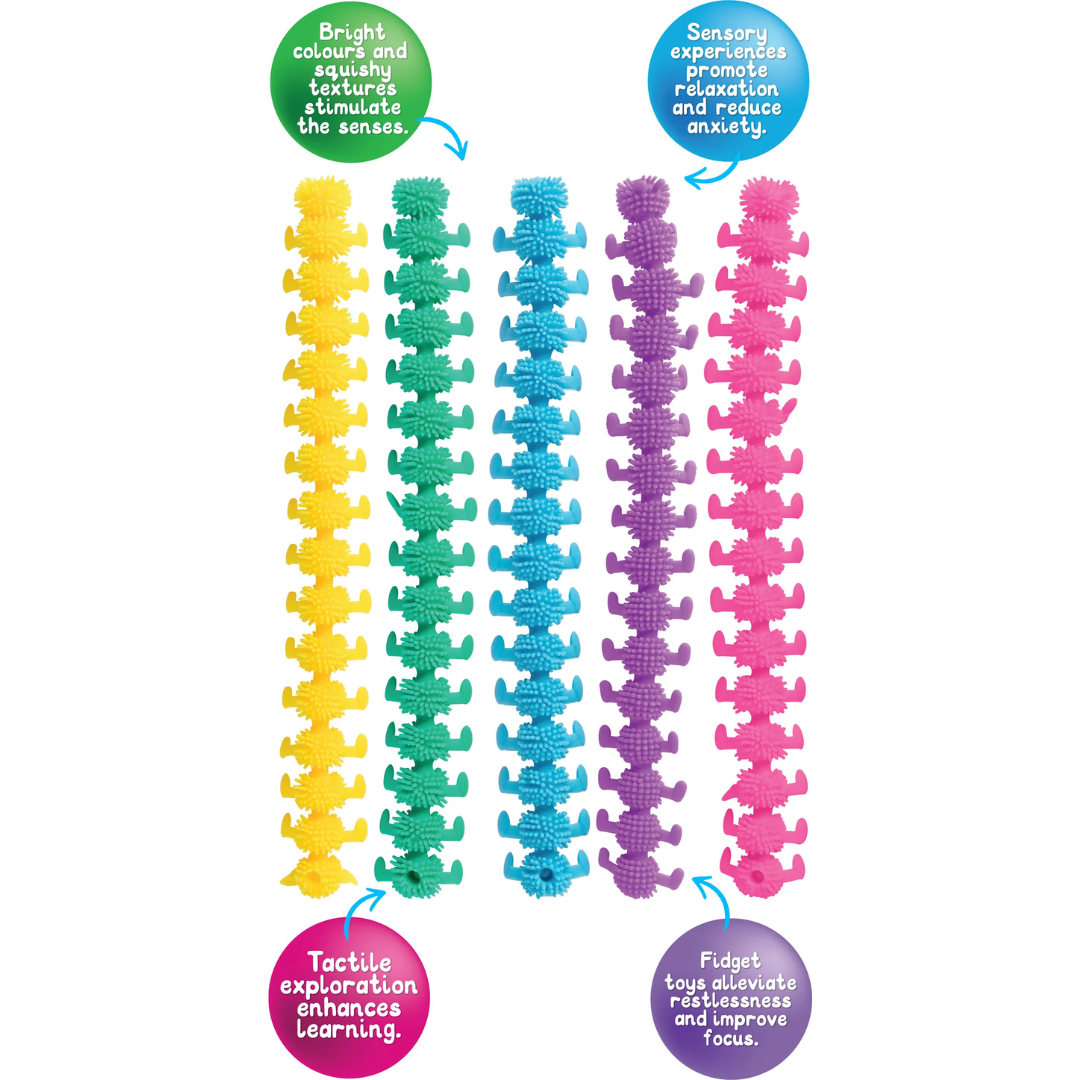 5 different colours stretch caterpillars