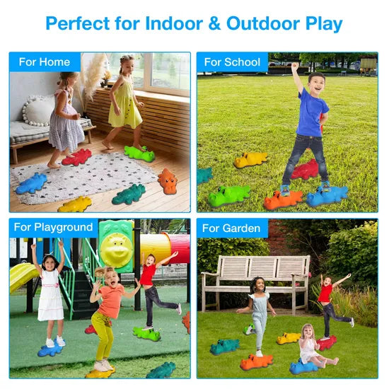 kids using crocodile balance stones set