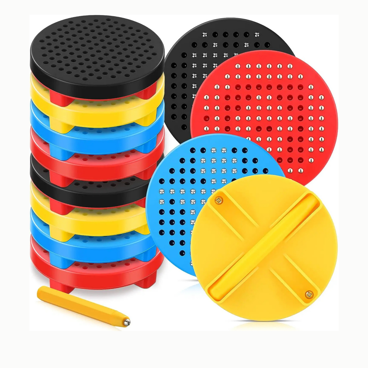 Magnetic Bead Board stacked high of a few of them in all colours