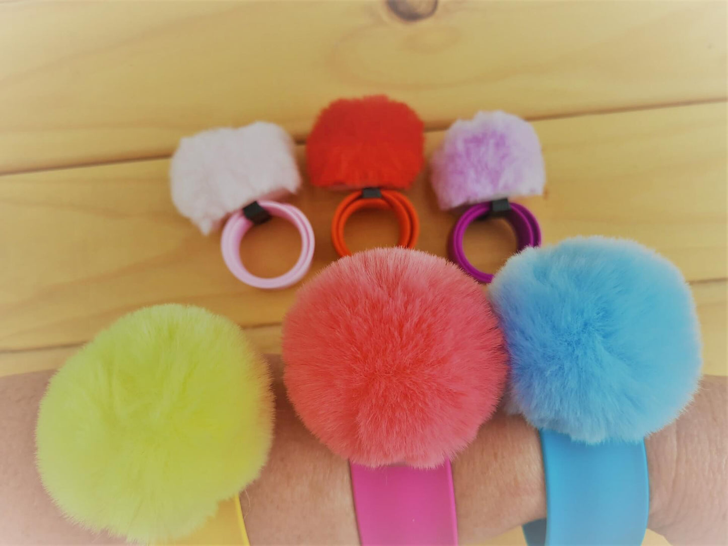 fluffy slap bands on arm
