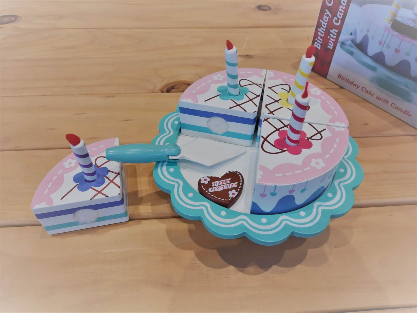 Wooden birthday cake on stand2