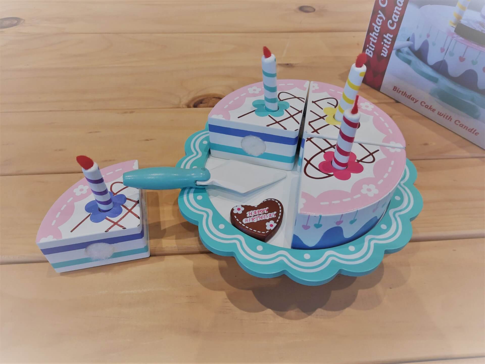 Wooden birthday cake on stand2