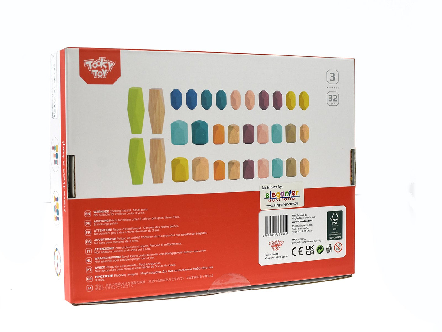 Eleganter Wooden Stacking Stones back of box