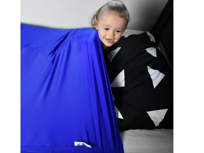 Girl with blue Lycra Bed sock