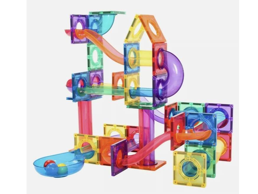 Magnetic tile ball run set up coloured
