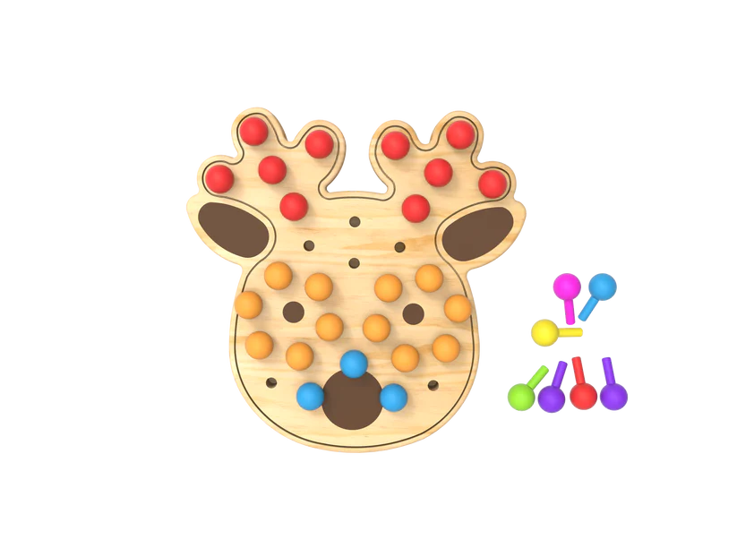 Wooden Pegboard Rudi Reindeer Shape