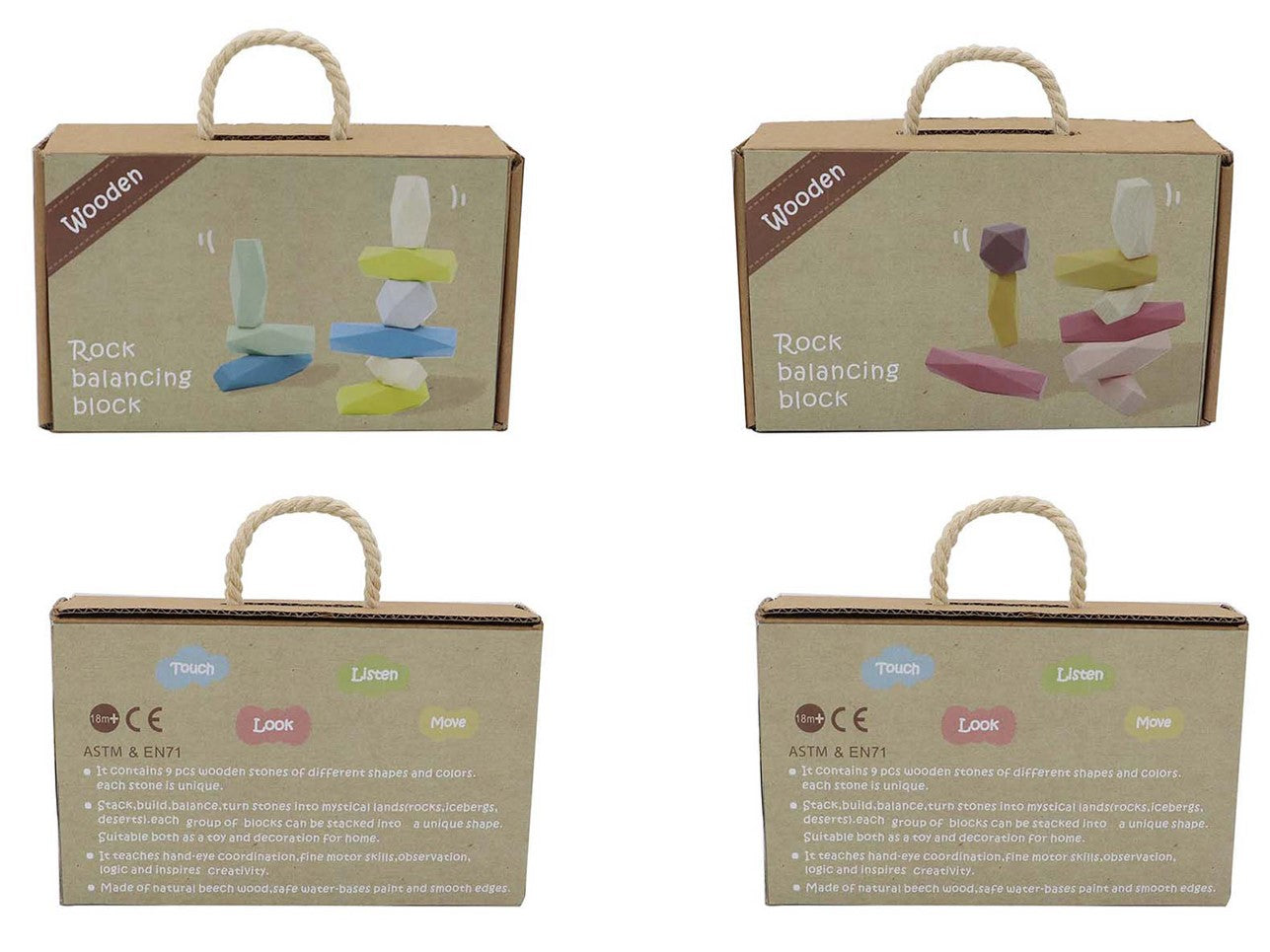 Wooden stacking stones in box