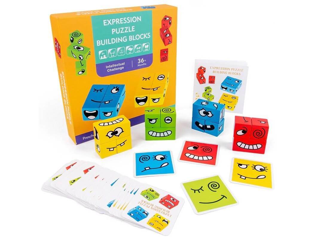 Expression Puzzle Building Blocks Game Wooden Educational Game Sensory Street