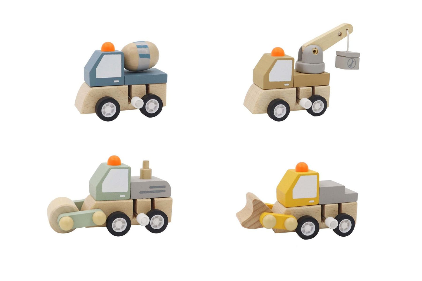 wooden wind up construction trucks