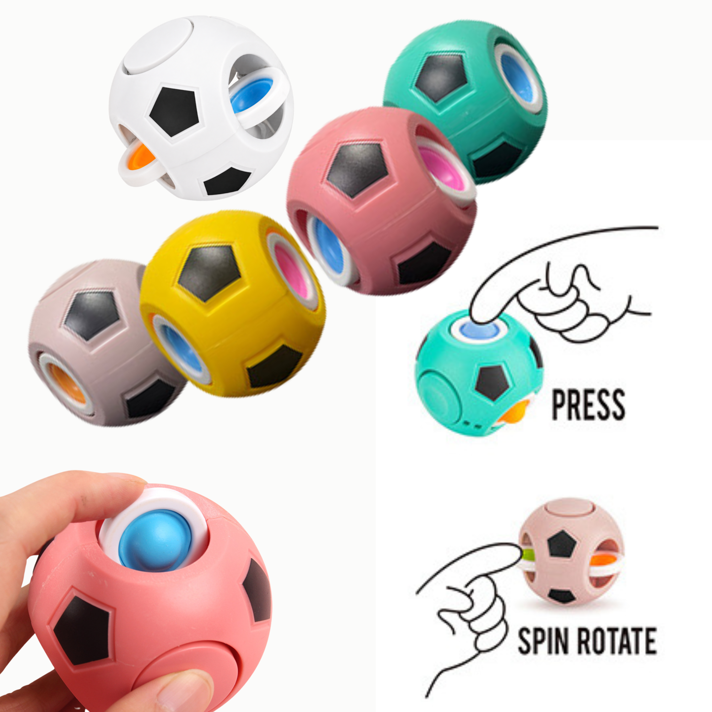 3-in-1 Football Pop It Spinner Fidget Toy
