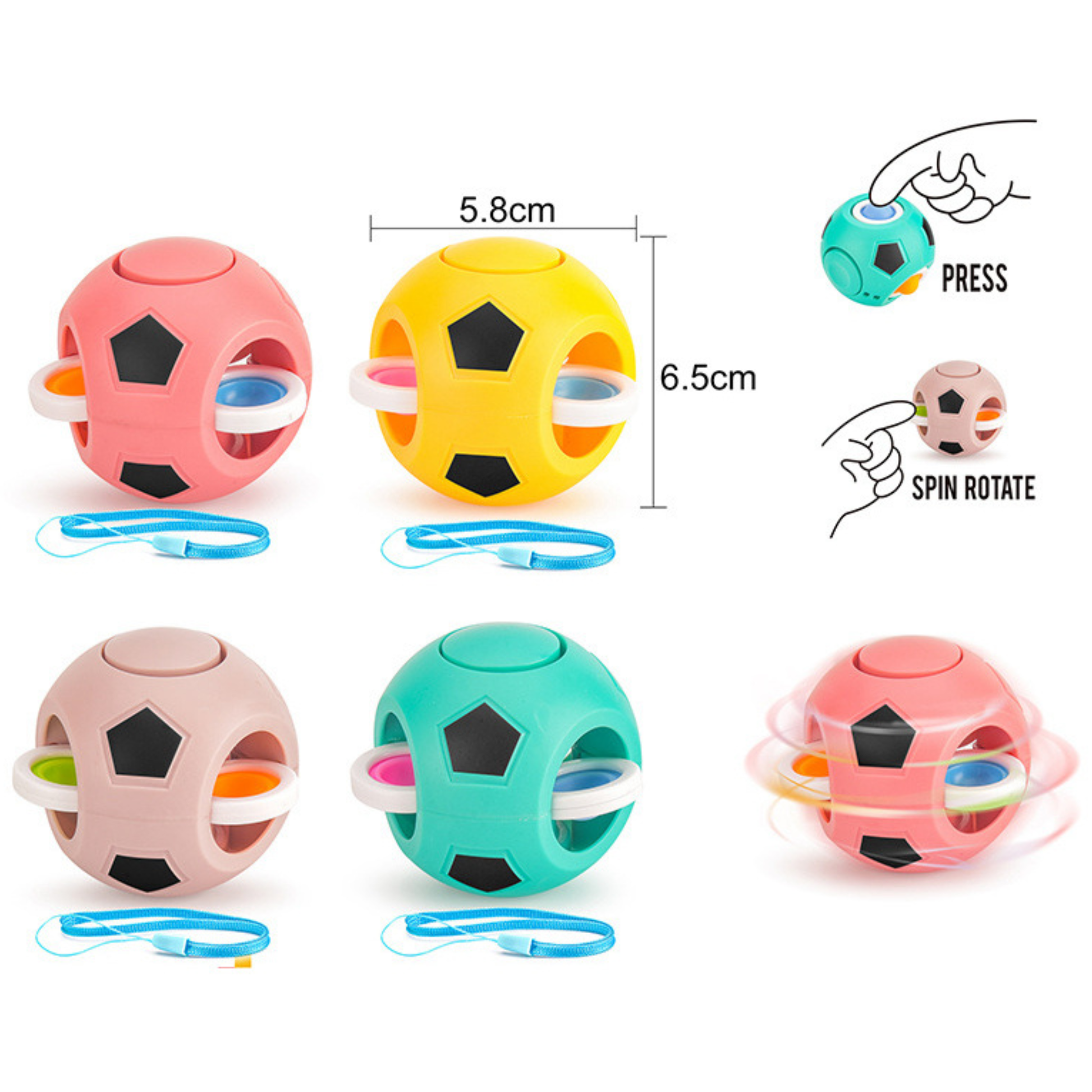 3-in-1 Football Pop It Spinner Fidget Toy features