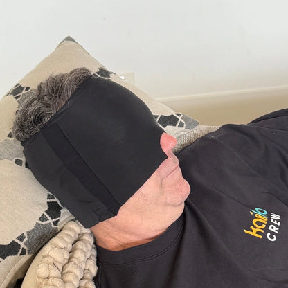 Man lying down wearing Kaiko Cooling Gel Head blockout mask