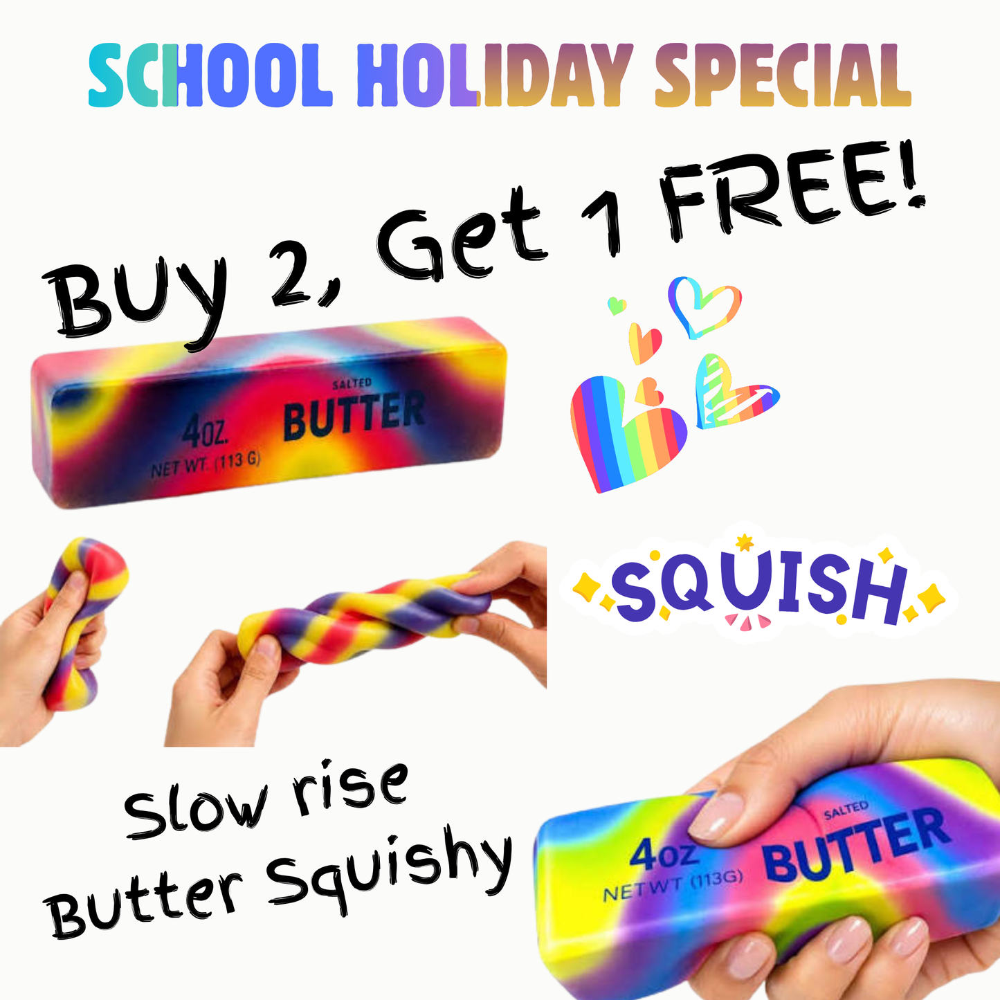 Slow Rise Butter Squishy Rainbow Buy 2 get 1 free