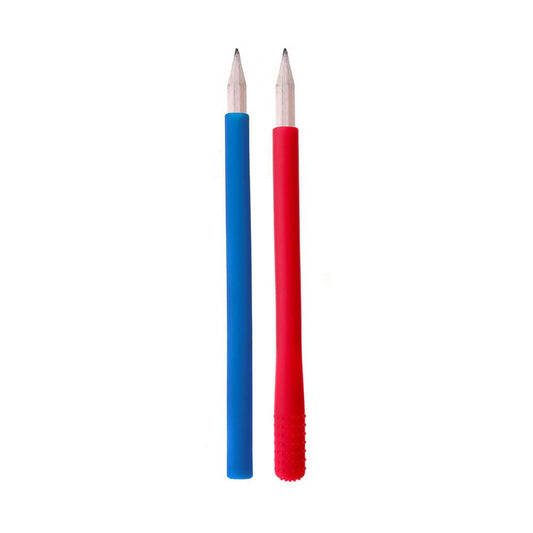 Chewigem red and blue chew pencil covers on pencils