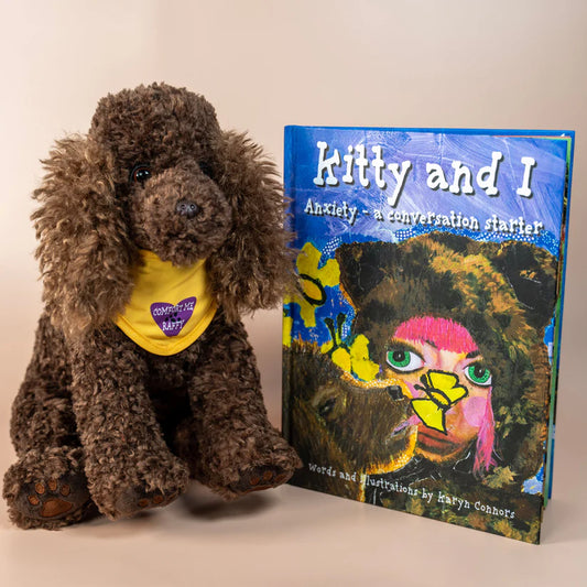 Kitty and I Book about anxiety and Comfort me Raffy Plush