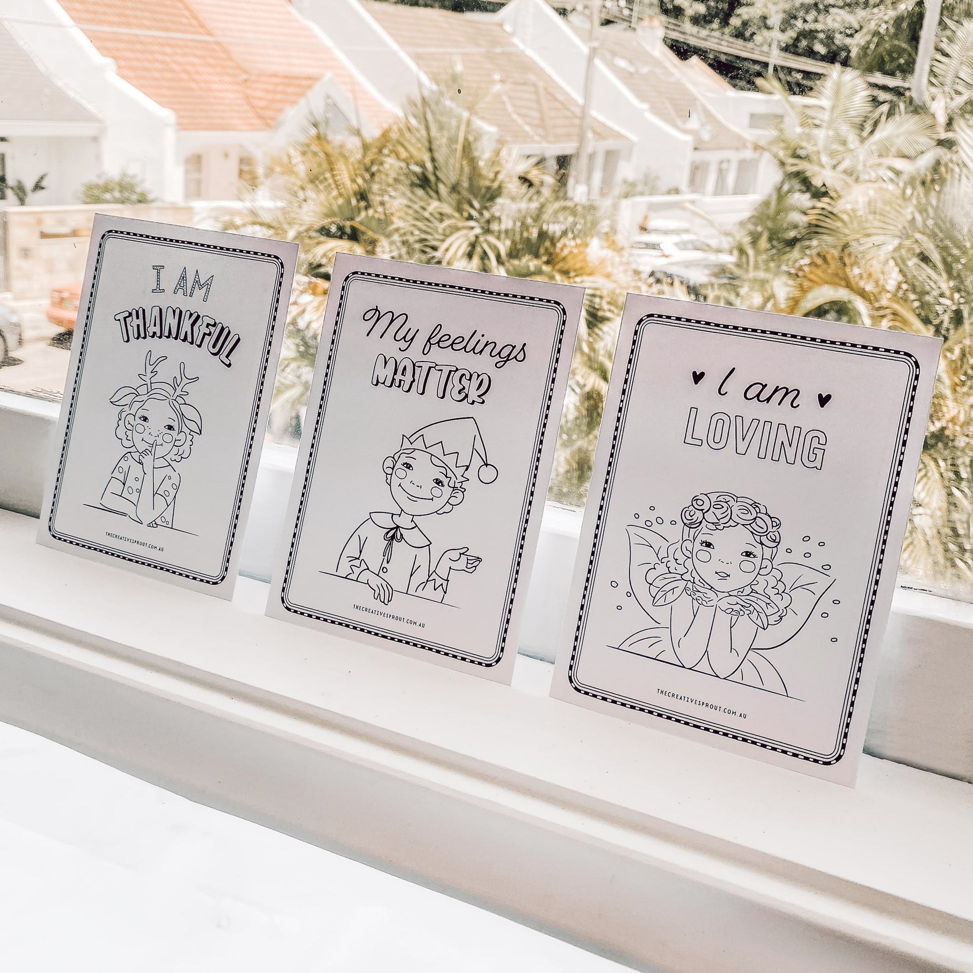Creative Sprout Affirmations Colouring Cards on display