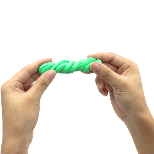 Theraputty 80gm tub Green putty being twisted