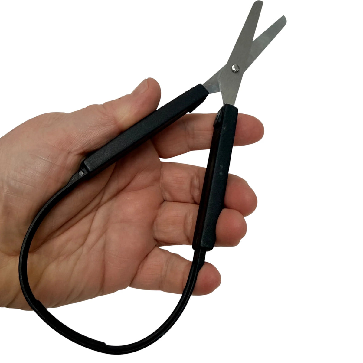 Easy Grip Self Opening Black Scissors in hand