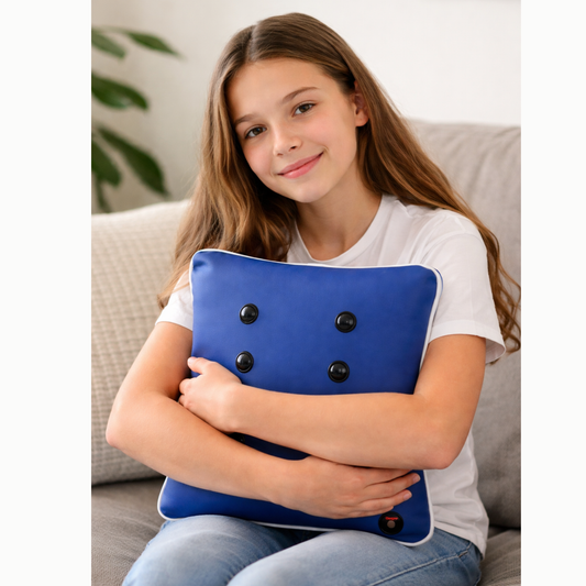 Girl holding Vibrating Massage Cushion Calming