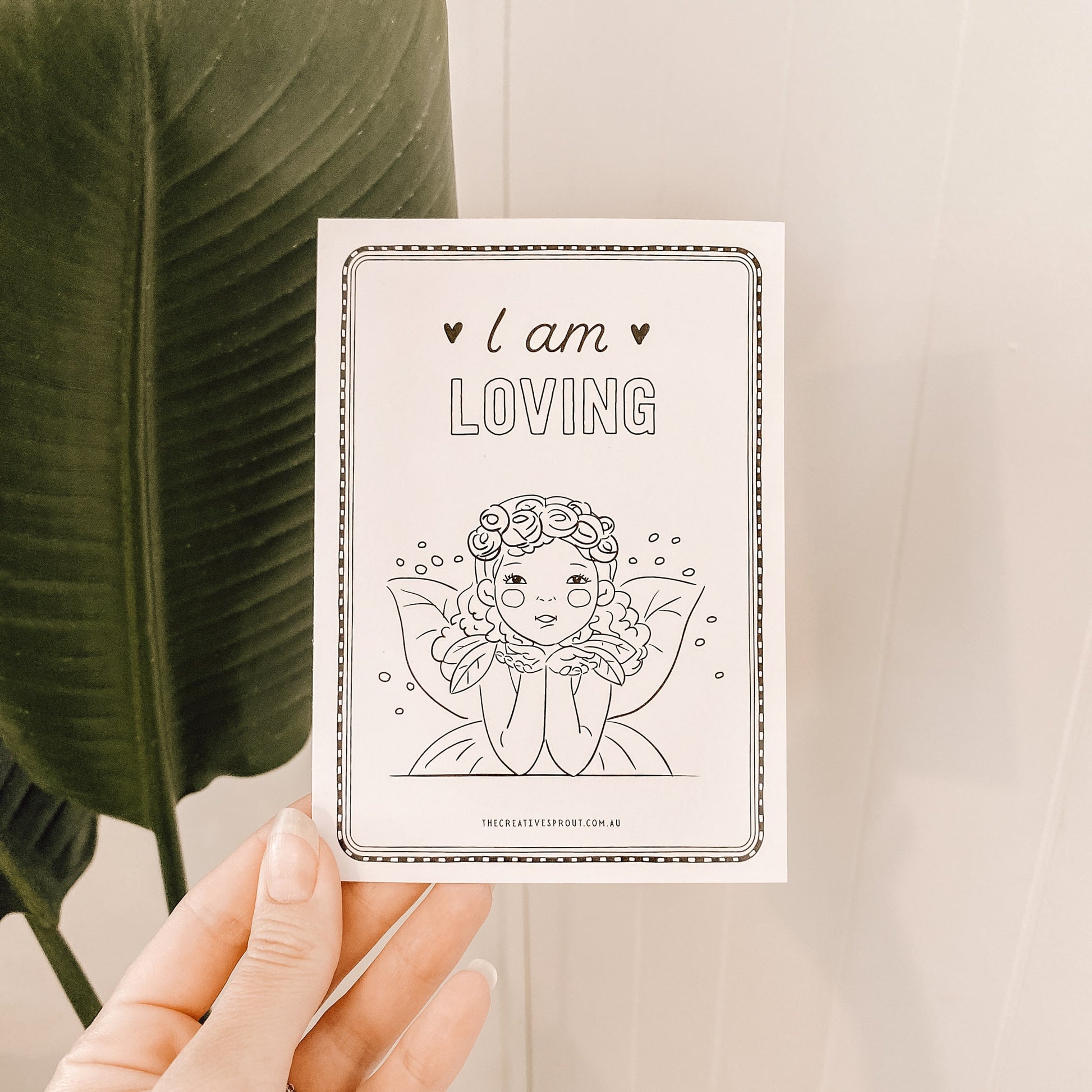 Holding Creative Sprout Affirmations Colouring Cards