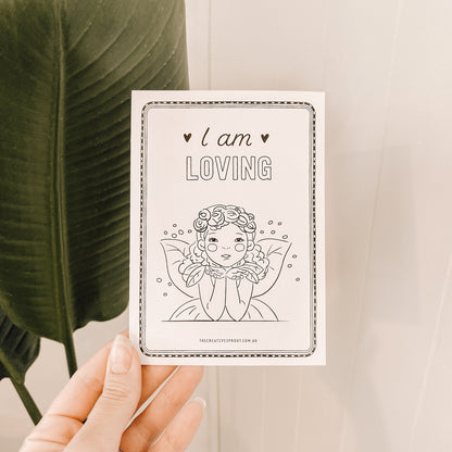 Holding Creative Sprout Affirmations Colouring Cards