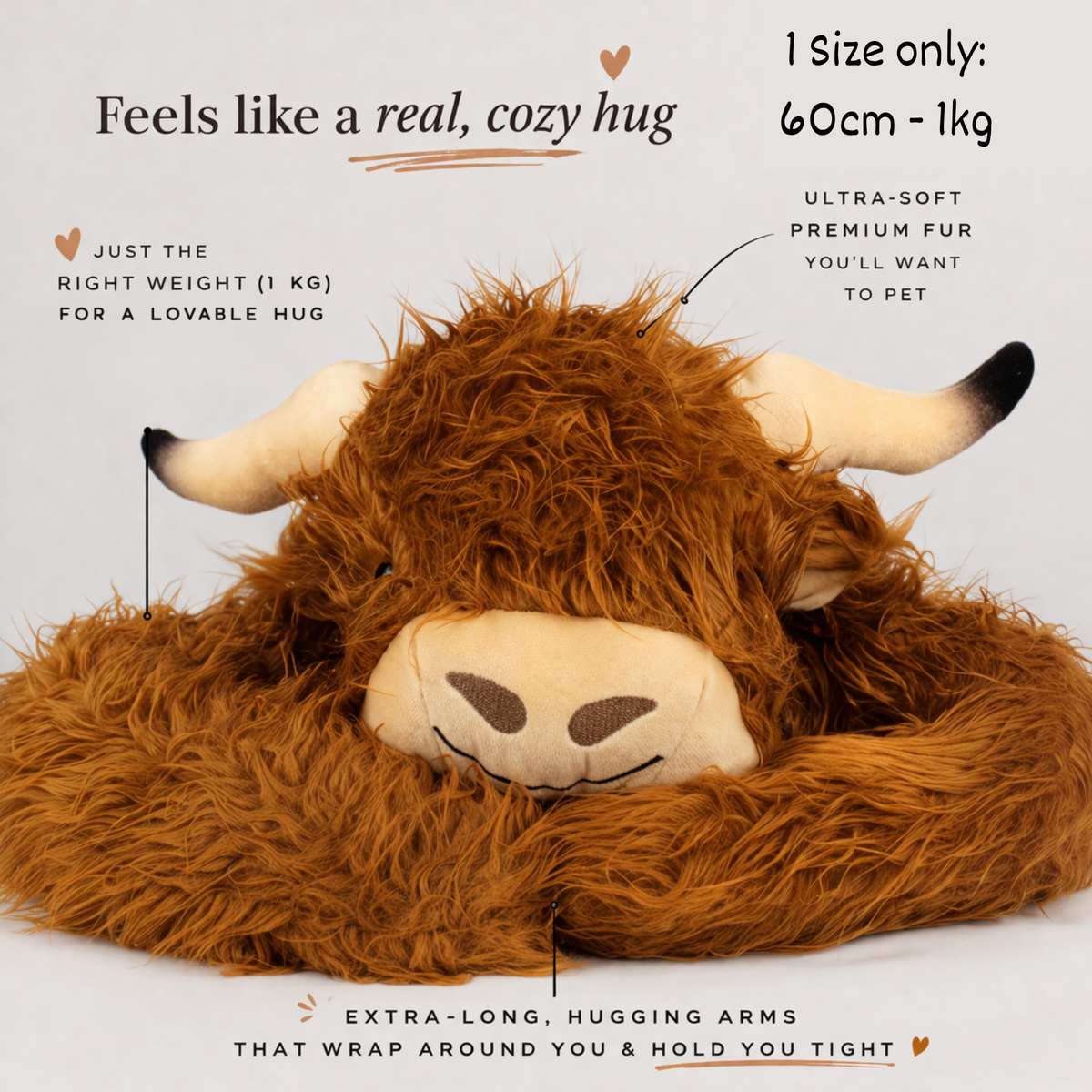 Weighted Hugging Plush animals Highland Cow 60cm