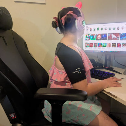 Girl wearing The Ironback Postural support for deep pressure input