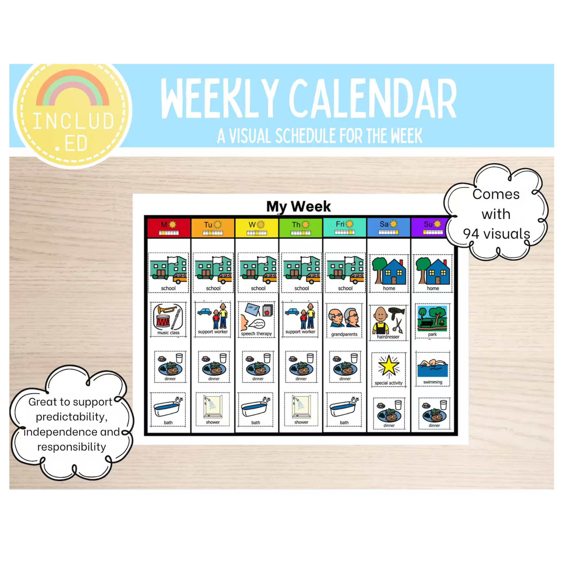 Included Education Weekly Calendar Visual Aid
