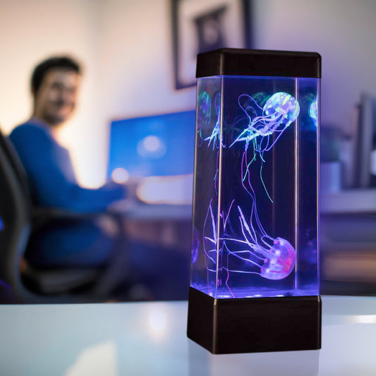 Jinx Jellyfish sensory Mood Lamp on desk