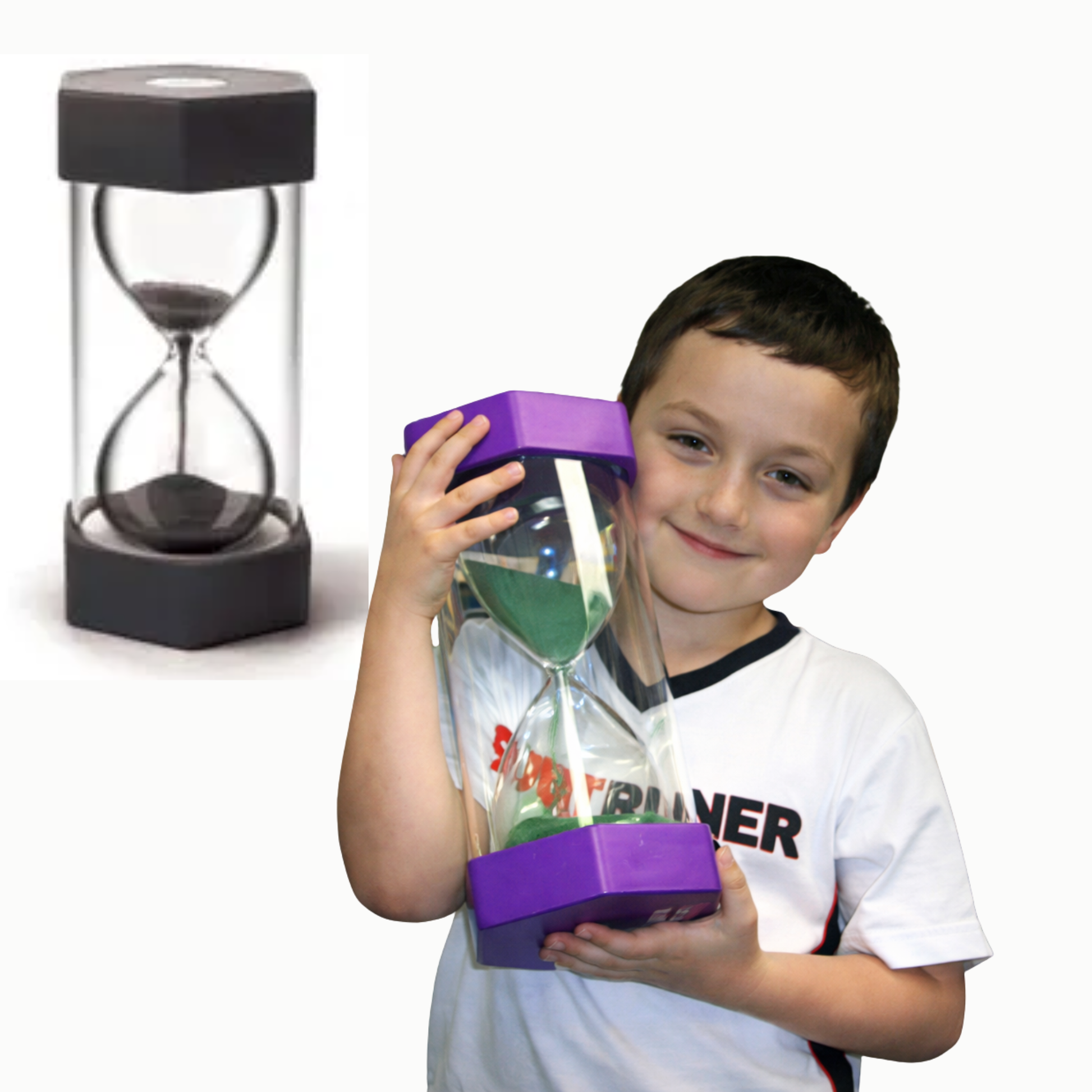 Jumbo Sand Timers Boy holding purple timer