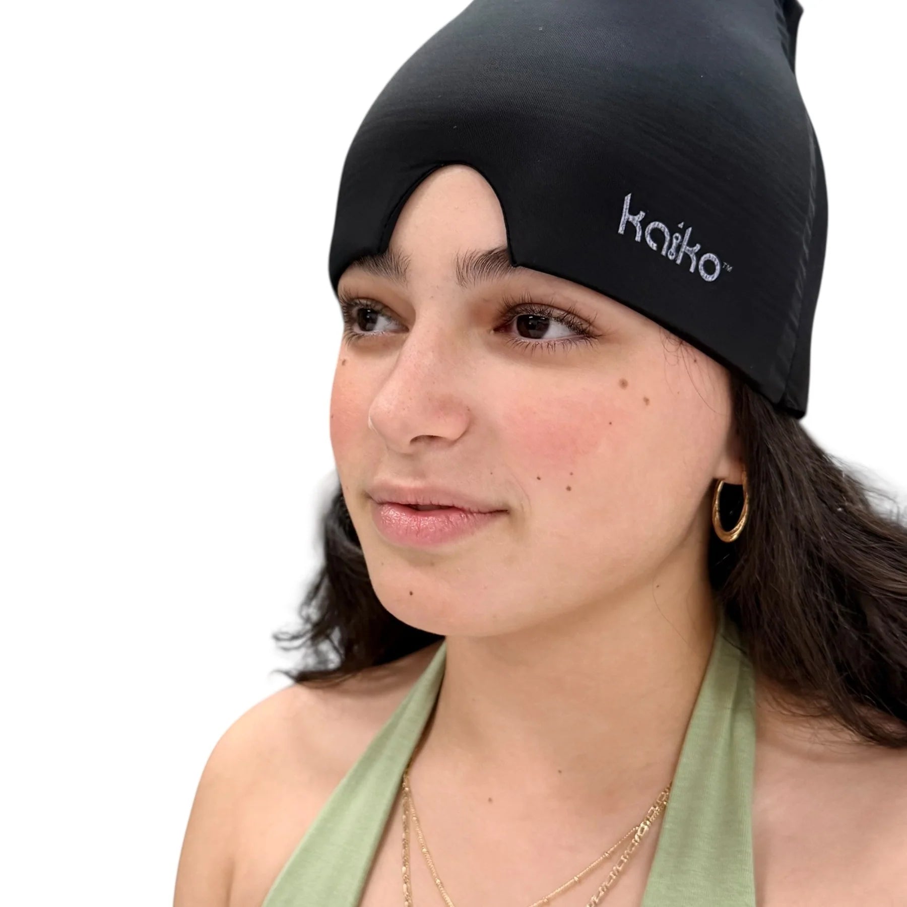 Woman wearing a Kaiko Cooling Gel Head mask
