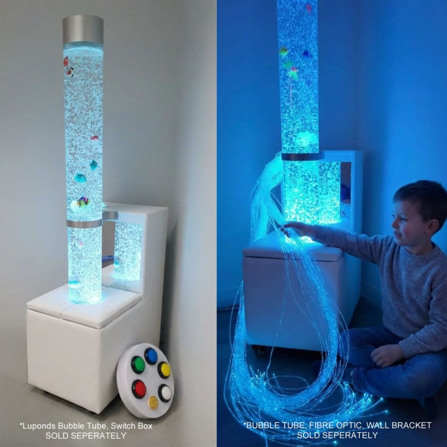 Boy with Luponds Sensory Bubble Column Mobile Unit