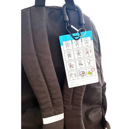 My Communication Cards Lanyard clipped to bag