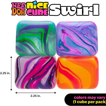 4 needoh swirls, showing measurements of the cubes 2.25inches  square
