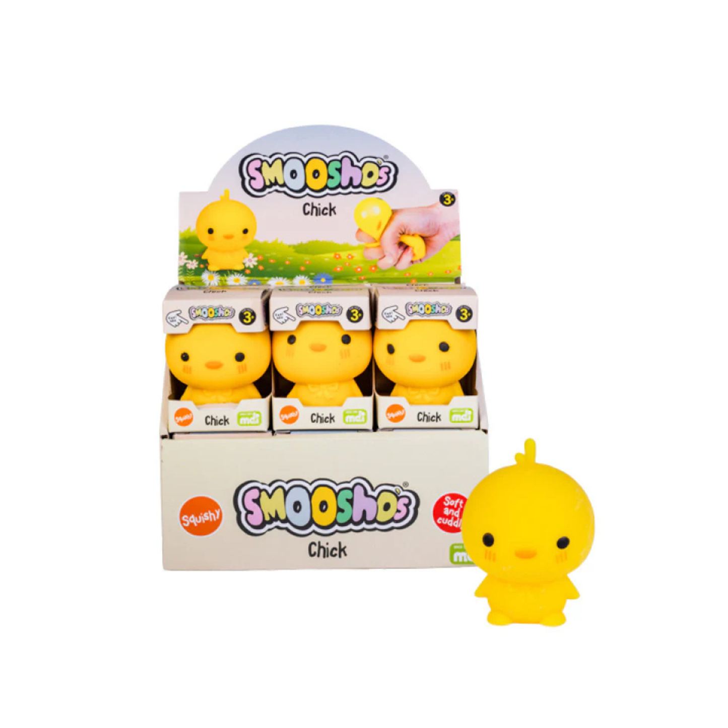 Yellow Chick squishy showing the box of 12 squishies.