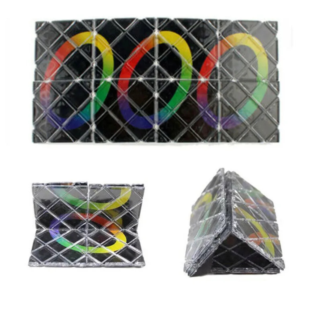 Rubiks Panel in three different shapes, folded, triangle and rectangle