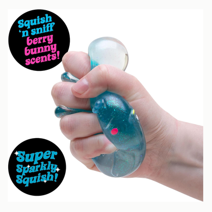 Jelly Hops Scented Squishy Bunny Blue squished in hand