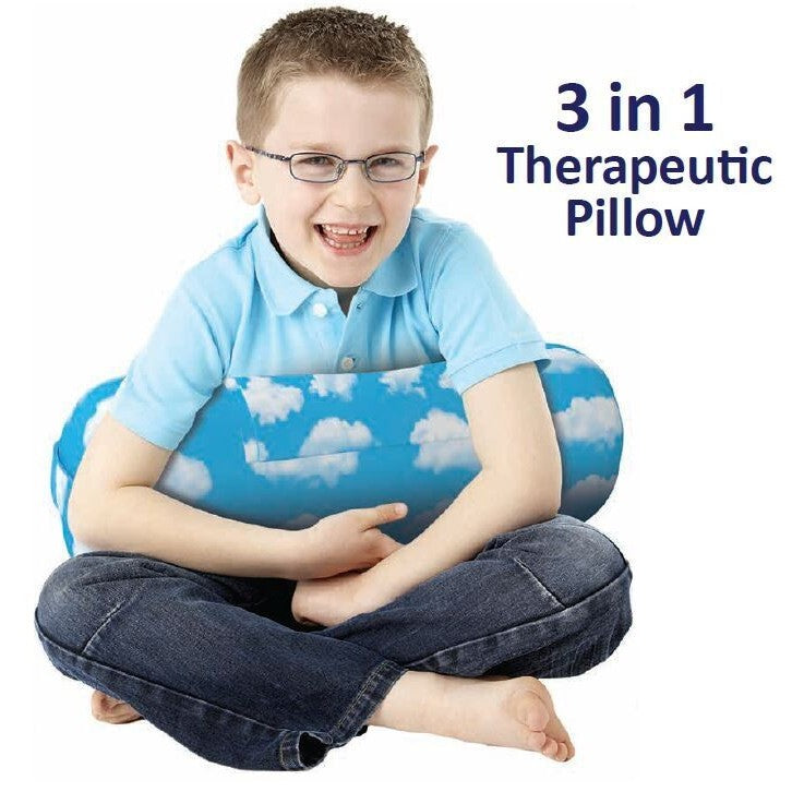 Boy holding Senseez Vibrating Cushions Adaptables Weighted with Hot and Cold Pack