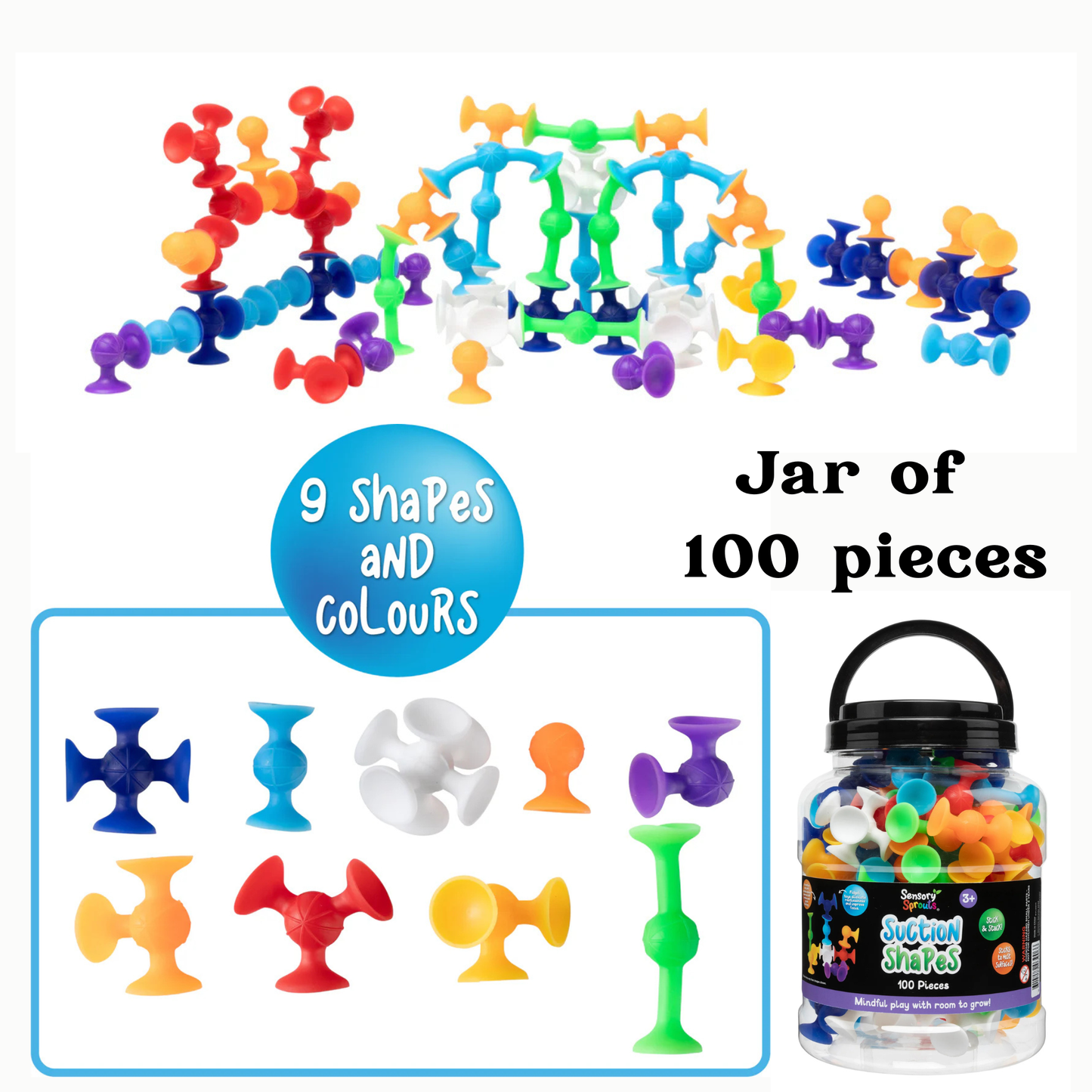 Sensory Sprouts Suction Shapes Jar of 100 Main Image