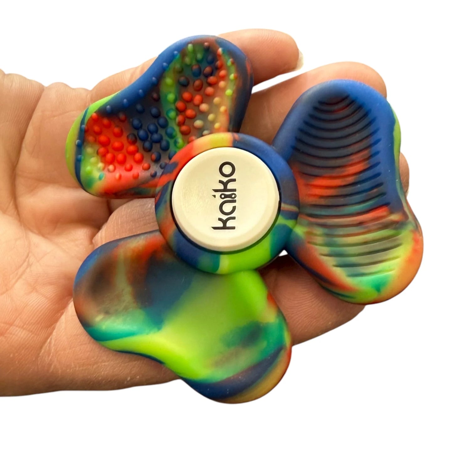 Silicone Sili Spinner by Kaiko Rainbow in hand
