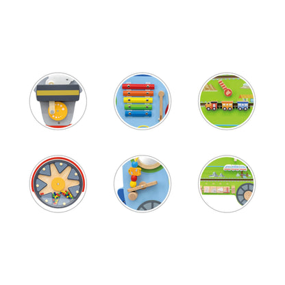 Viga Wall Activity Panel Train activities up close
